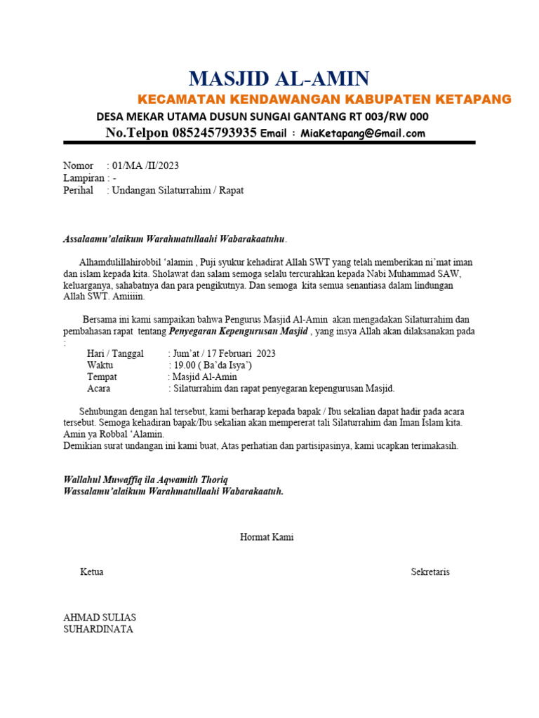 Undangan Rapat Masjid | PDF