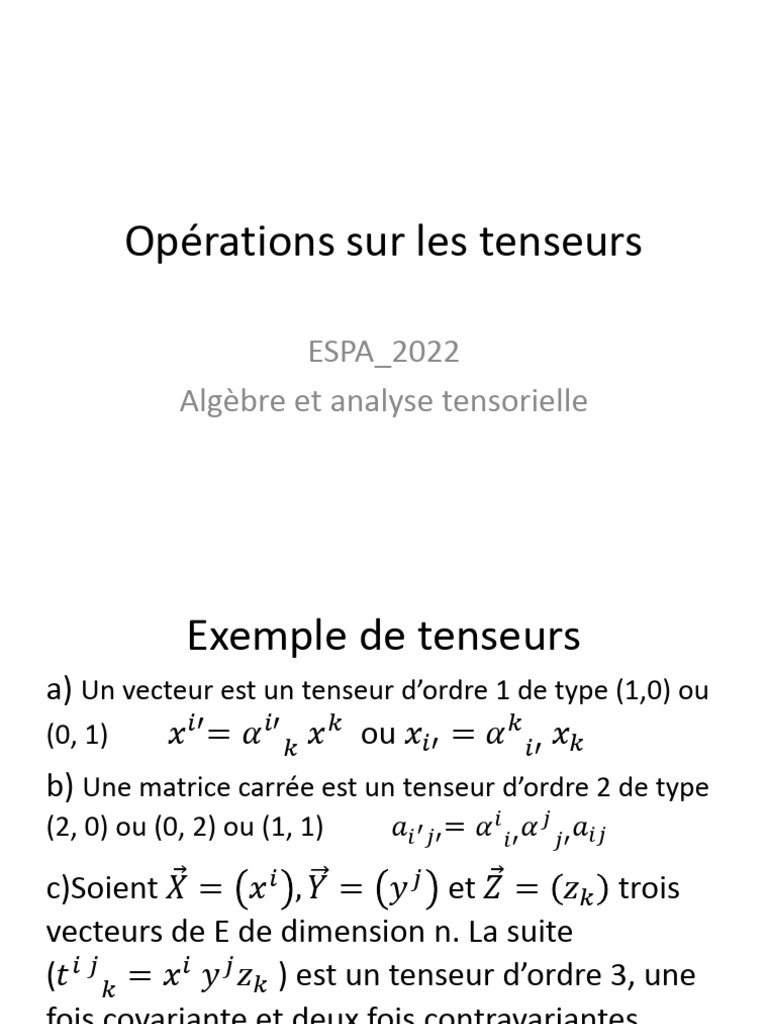 Opérations sur les tenseurs en physique | PDF | Tenseur | Physique ...