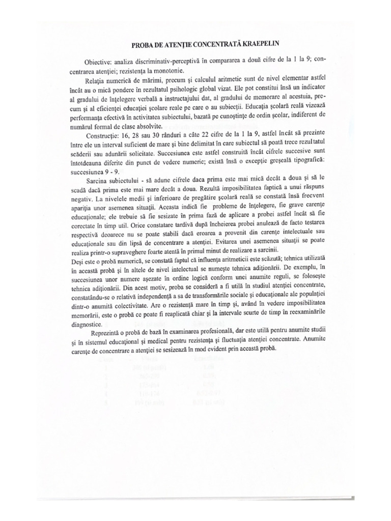 Proba de Atentie Concentratã Kraepelin | PDF