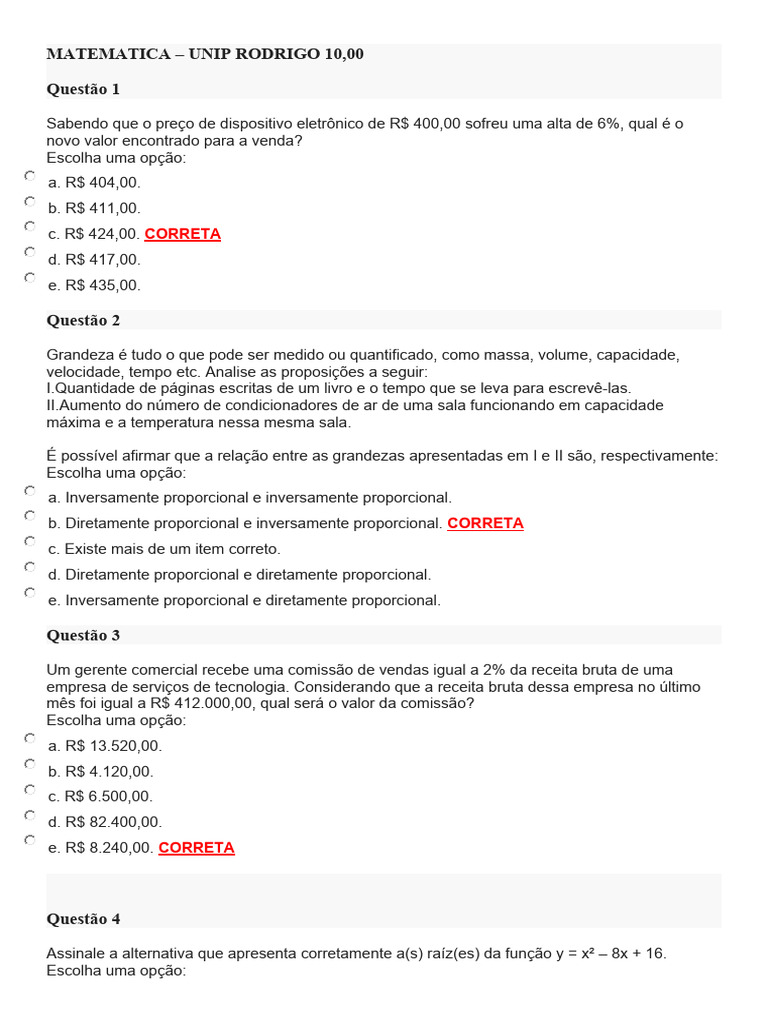 Mat Ematica Unip | PDF | Equações | Tempo
