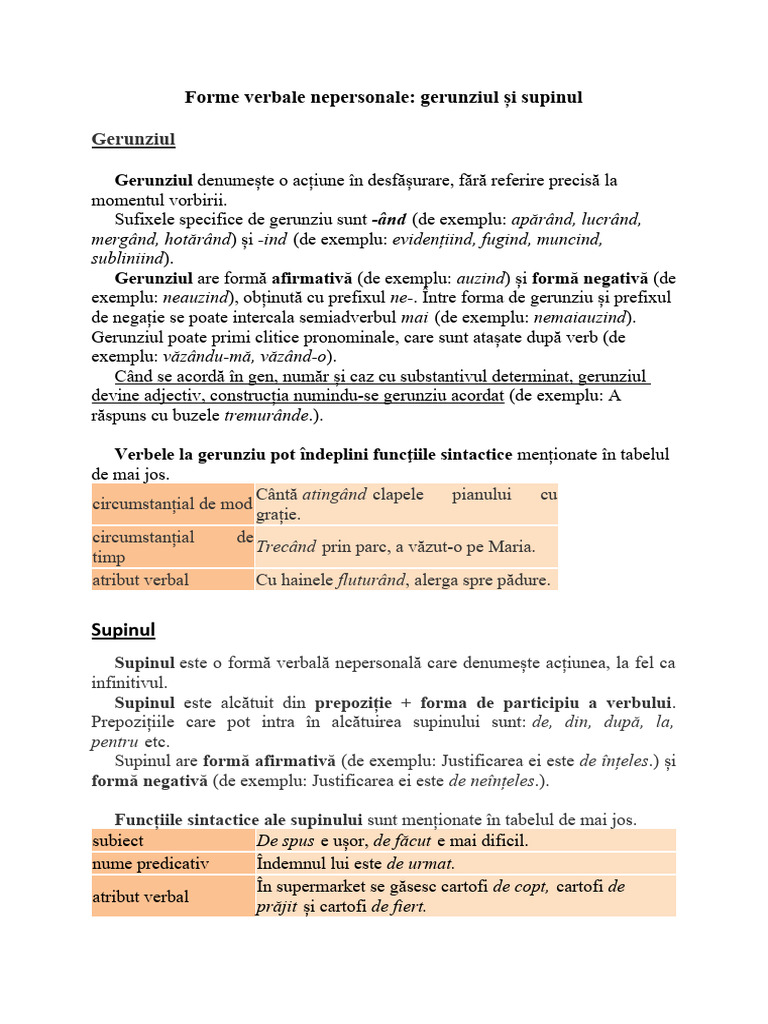 Lecția 11 - Forme Verbale Nepersonale. Gerunziu Și Supin | PDF