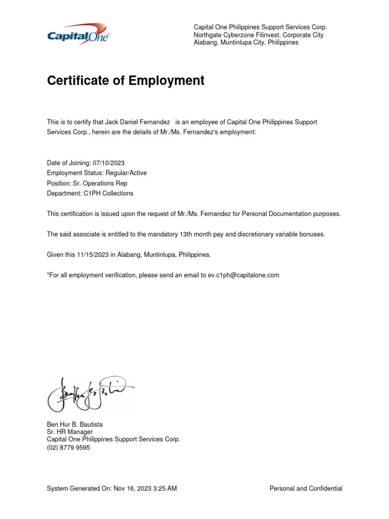 Certificate of Employment with Compensation | PDF | Finance & Money ...