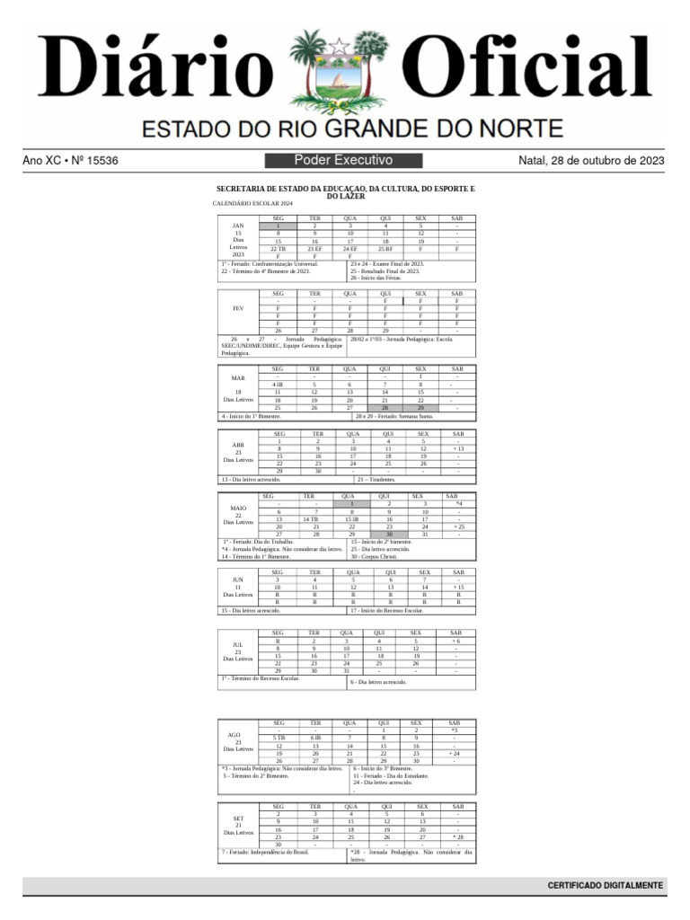 Calendário Escolar 2024 PDF