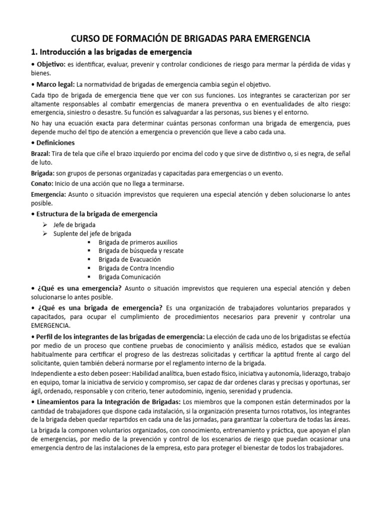 Curso de Formación en Brigadas de Emergencia | PDF | Primeros auxilios ...