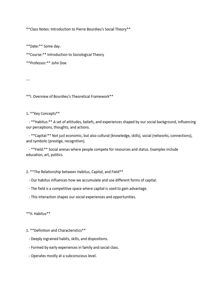 Notes On Bourdieu 1 | PDF | Behavioural Sciences | Philosophical Theories