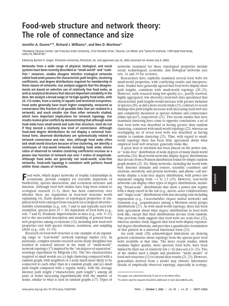 Food Web Structure and Network Theory | PDF | Food Web | Systems Theory