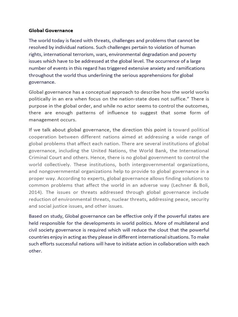 Global Governance Challenges | PDF | Governance | Global Governance
