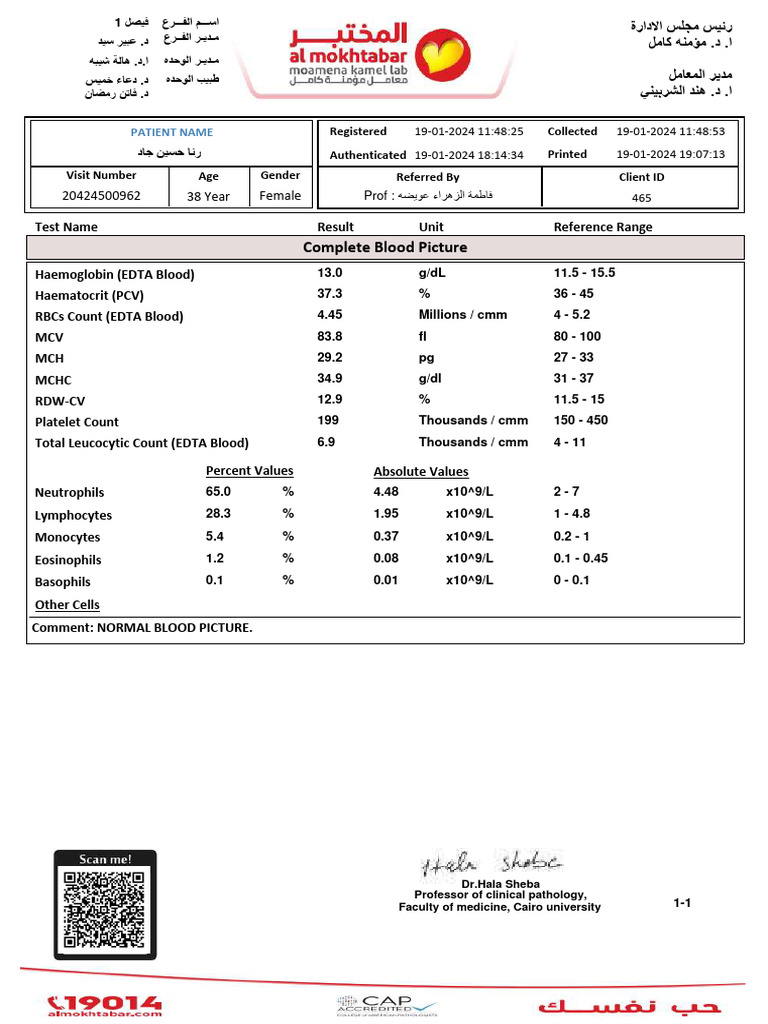 Complete Blood Picture: 38 Year Female 20424500962 | PDF | Thyroid ...