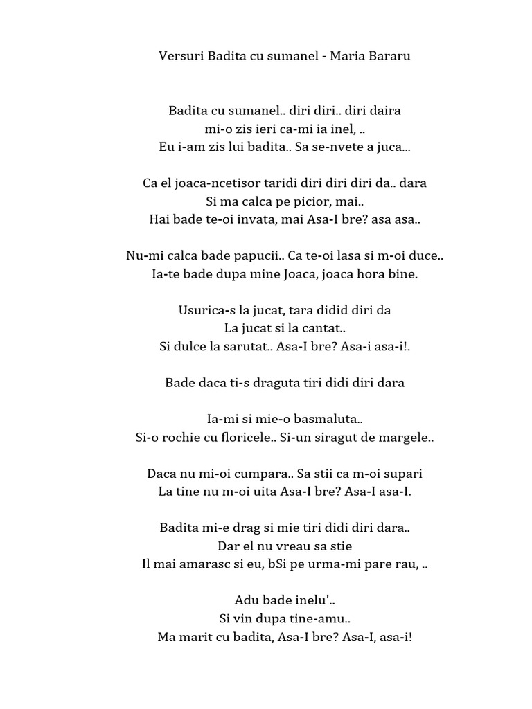 Versuri Badita Cu Sumanel | PDF