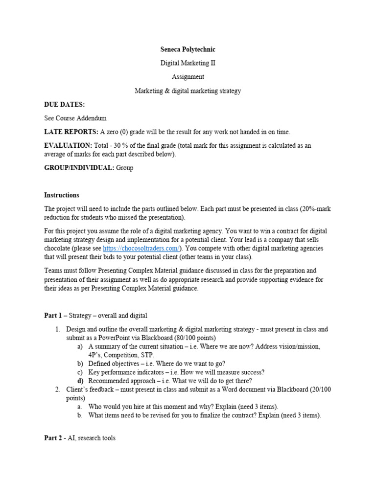 Digital Marketing II - Assignment 2 - Marketing & Digital Marketing ...