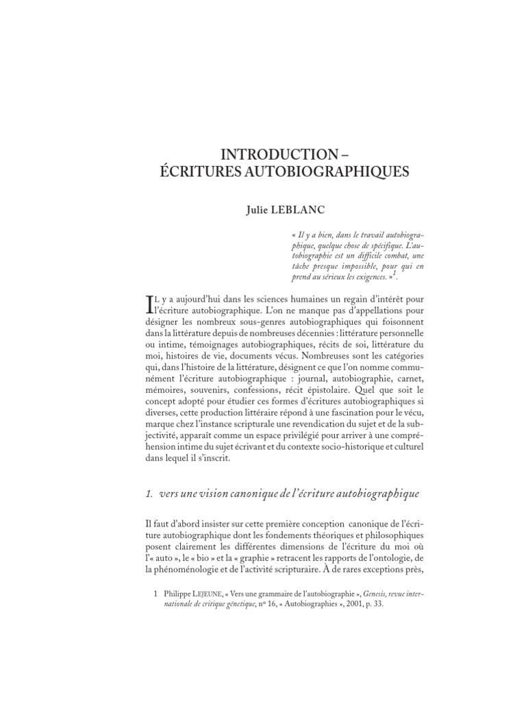 Exploration de l'écriture autobiographique | PDF | Autobiographies