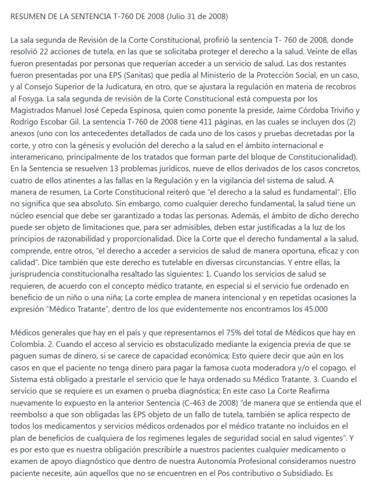 RESUMEN DE LA SENTENCIA T | PDF | Sentencia (ley) | Caso de ley
