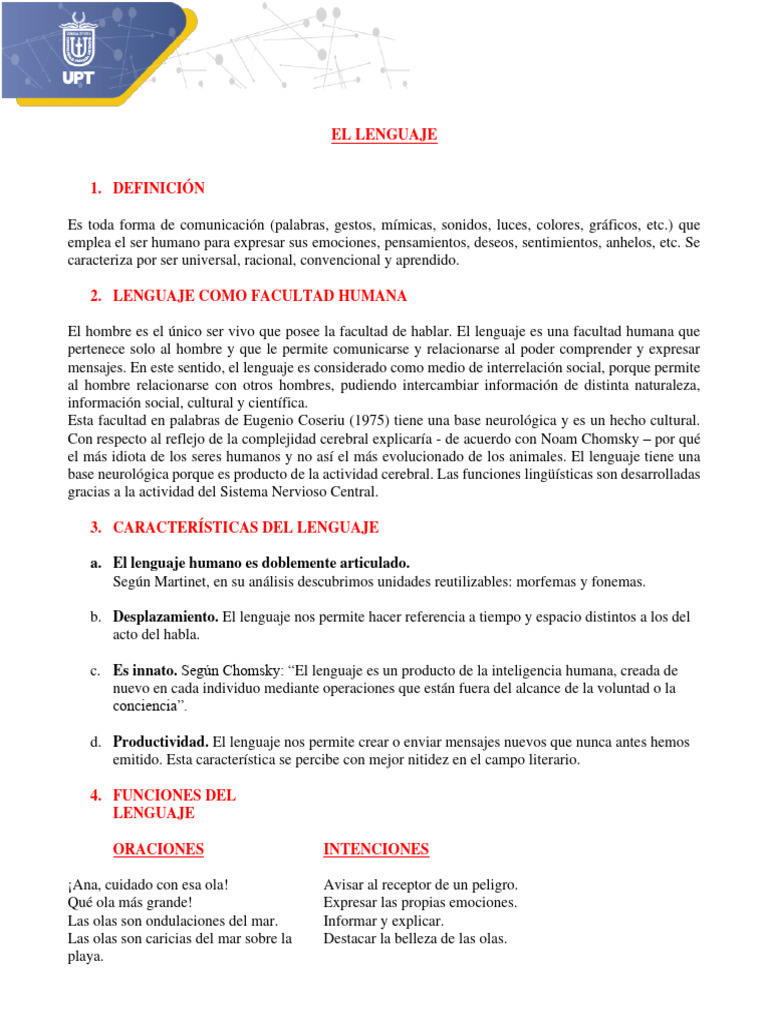 Funciones y características del lenguaje | PDF | Lingüística ...