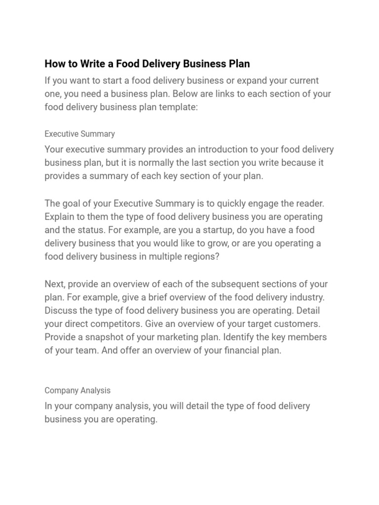 How To Write A Food Delivery Business Plan | PDF | Income Statement ...