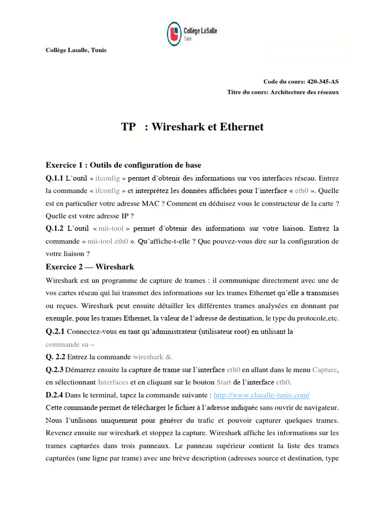Wireshark et Ethernet : TP Réseaux 2019 | PDF | Standards Internet ...