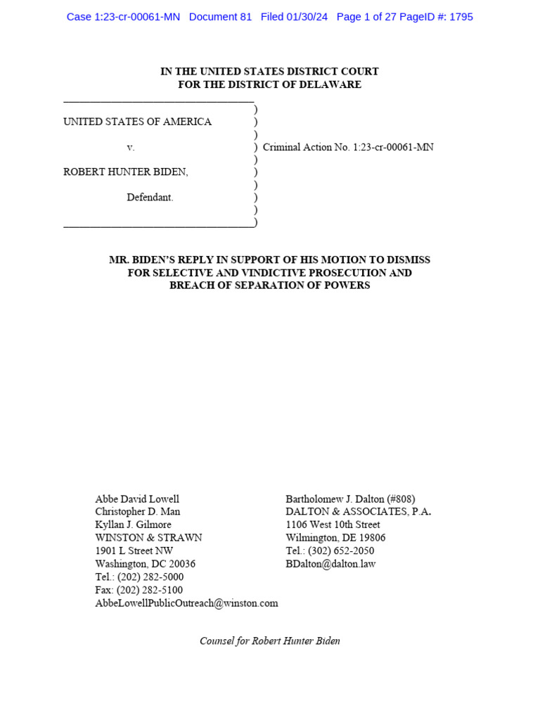 Hunter Biden Reply Motion | PDF | Plea Bargain | Prosecutor