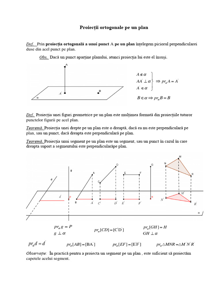 Breviar Teoretic Exemple - Proiectii Ortogonale Pe Un Plan | PDF