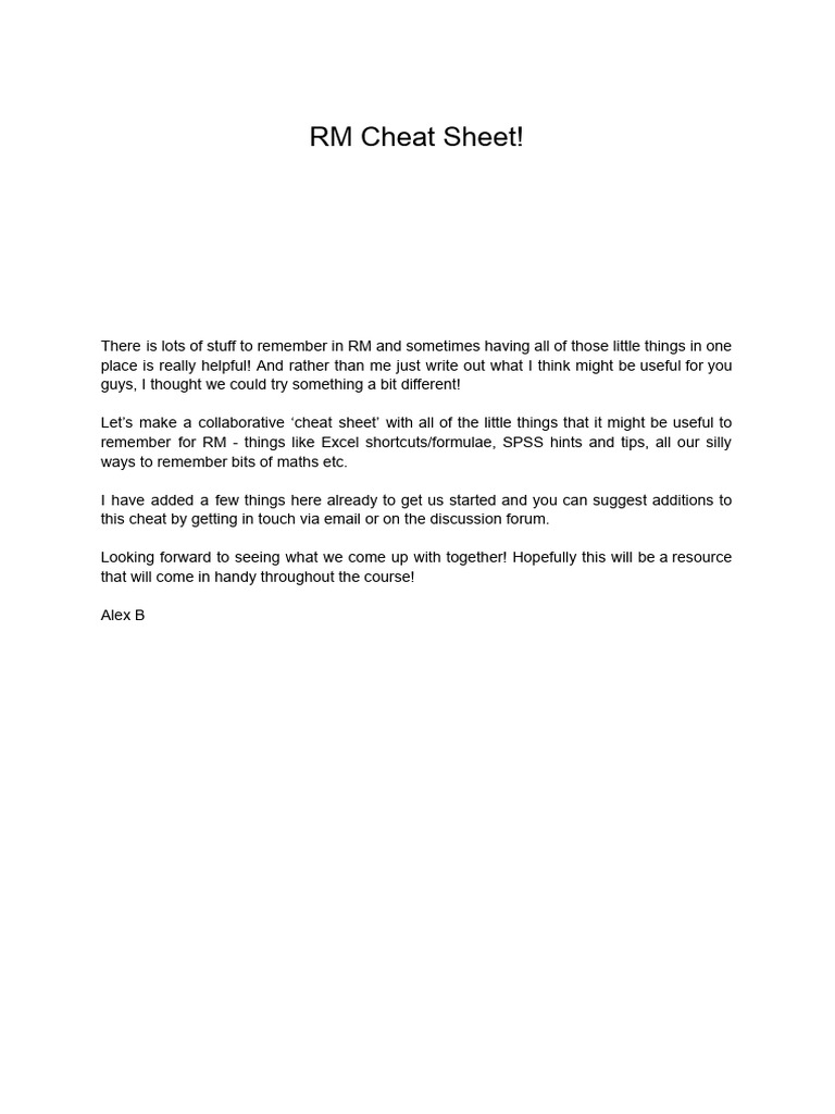 RM Cheat Sheet! (Year 1) PDF P Value Statistics