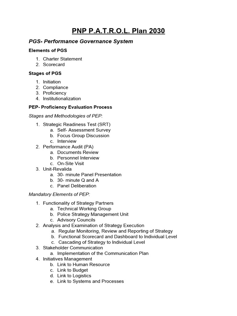 PNP Patrol Plan 2030 Overview | PDF | Governance | Strategic Management