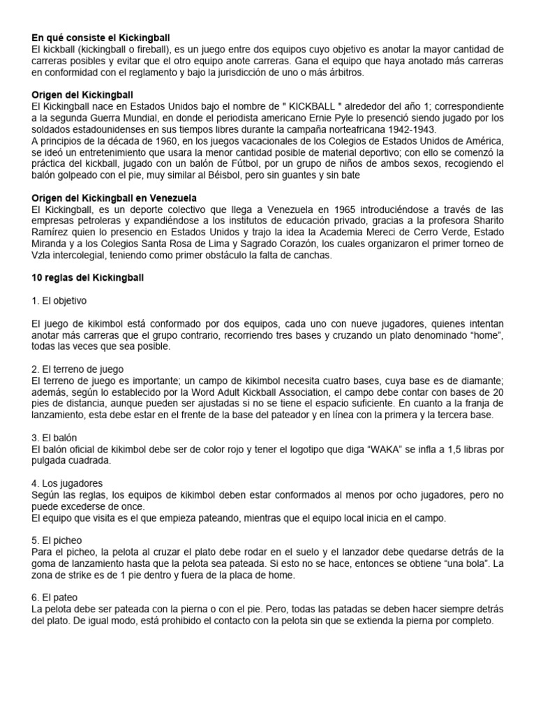 Guía del Kickingball: Reglas y Objetivos | PDF | Deportes de equipo ...