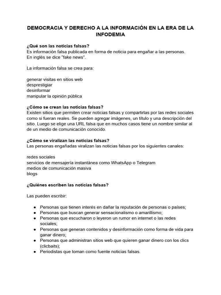 Democracia y Derecho A La Información en La Era de La Infodemia | PDF