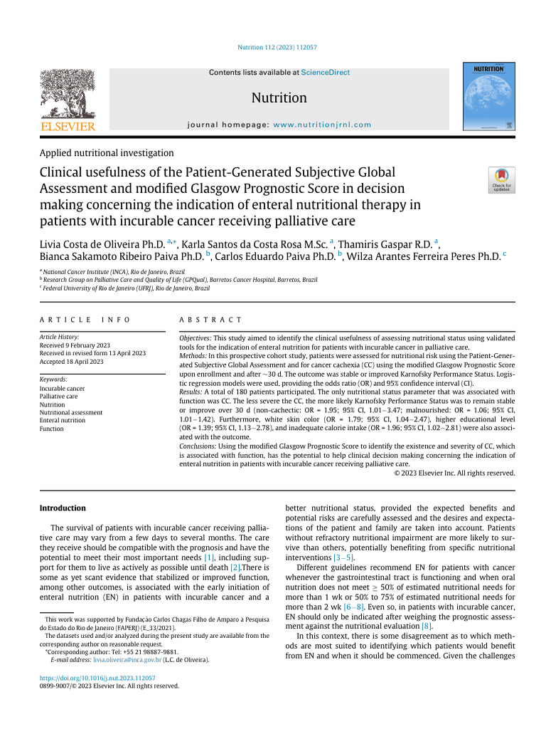 Nutritional Assessment in Palliative Cancer Care | PDF | Cancer ...