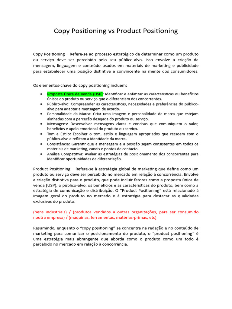 Diferenças entre Copy e Product Positioning | PDF | Segmentação de ...