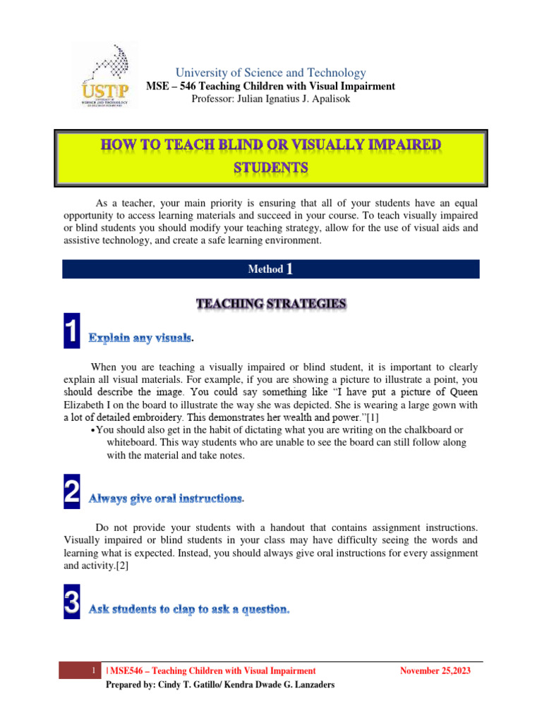 Teaching Strategies for Visually Impaired Students | PDF | Punctuation ...