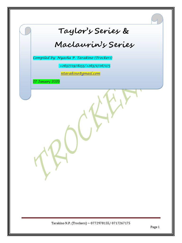 Taylor Series Maclaurin S Series Notes By Trockers Pdf Calculus