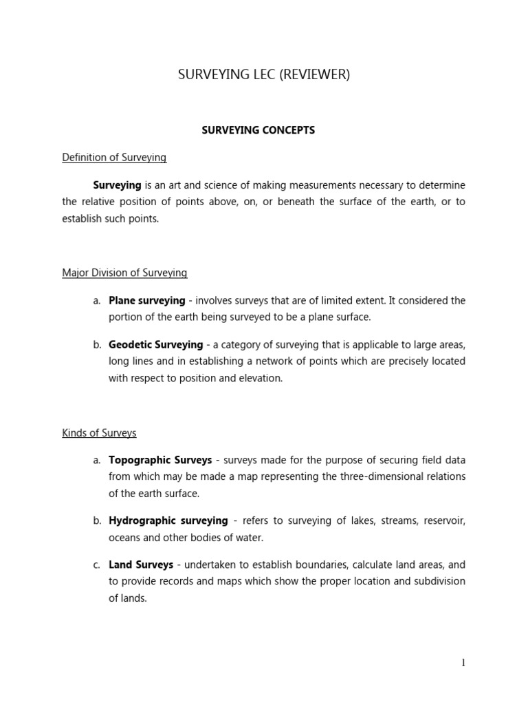 Surveying Lec Reviewer 1 | PDF | Surveying | Accuracy And Precision
