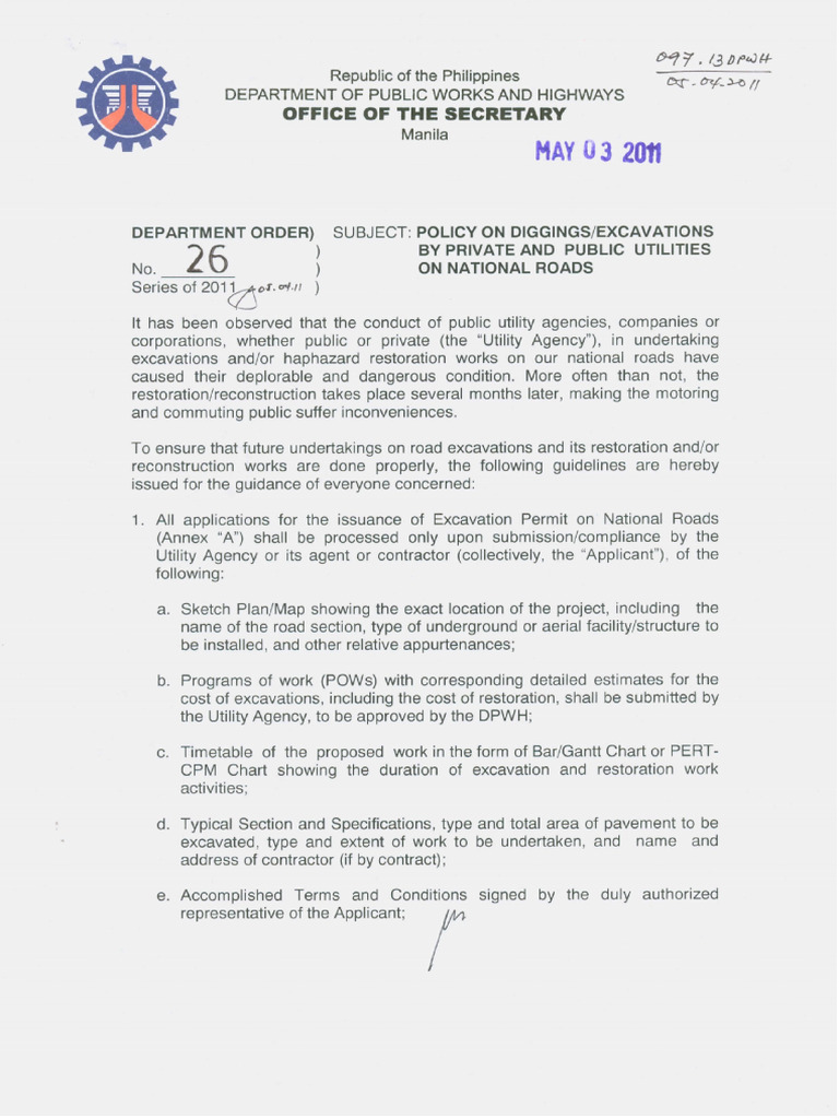 DPWH Excavation Permit Guidelines | PDF | Road | Traffic