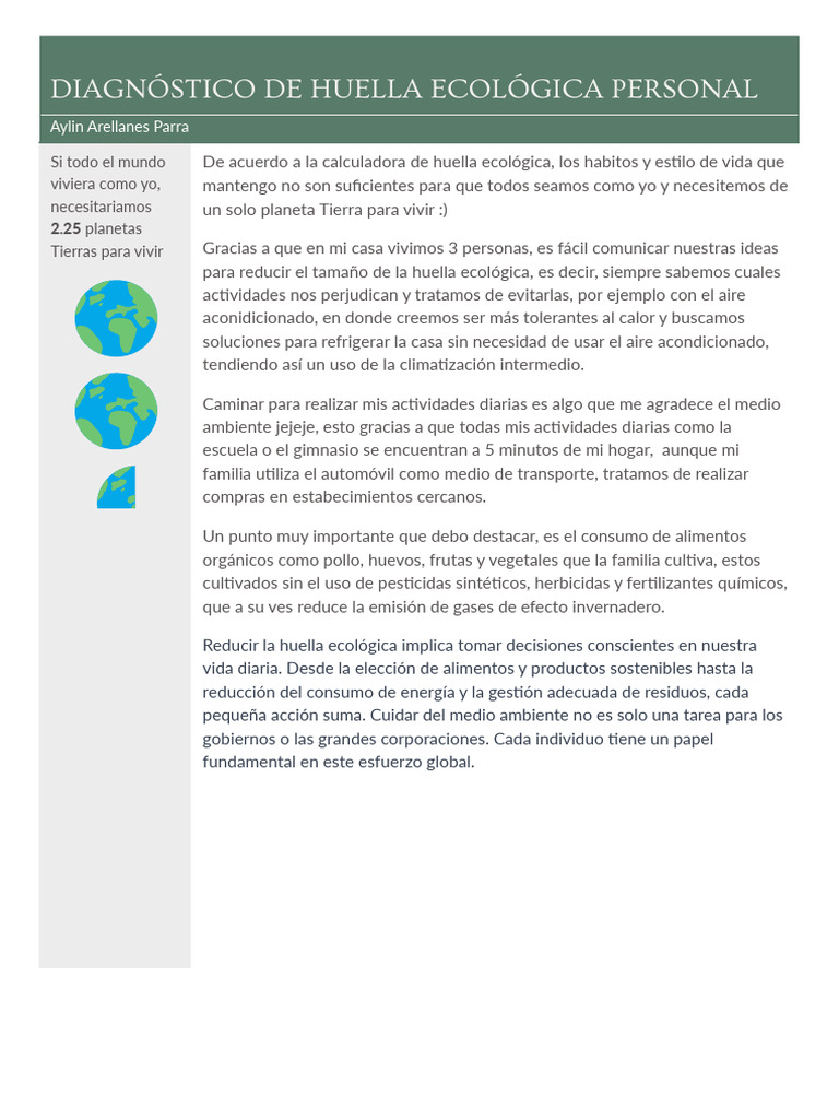 Diagnóstico de Huella Ecológica Personal | PDF