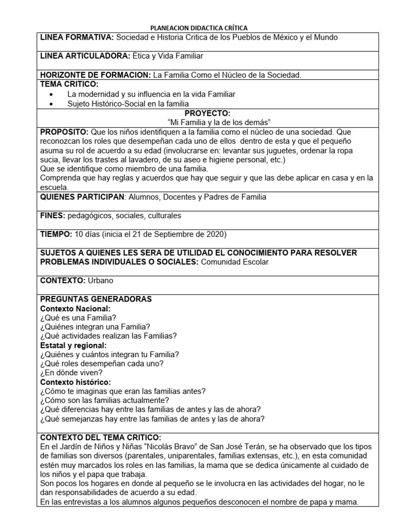 Plan Familiar: Rol y Actividades en Casa | PDF | Educación de la ...