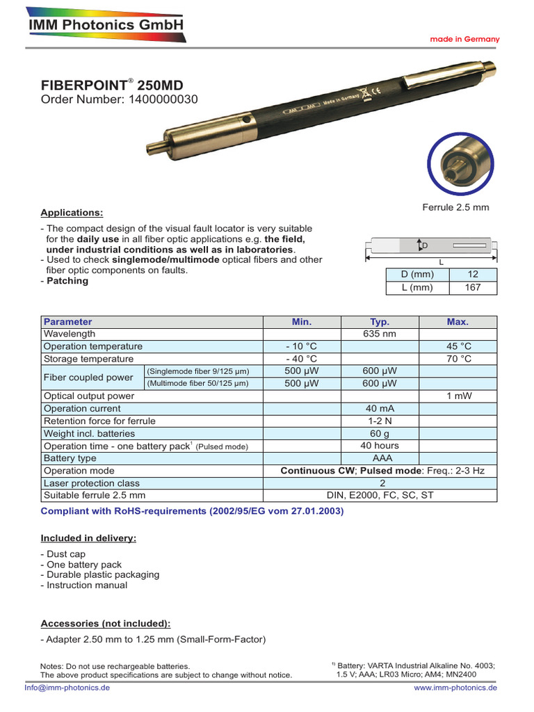 Fiberpoint 250MD | PDF | Optical Fiber | Laser