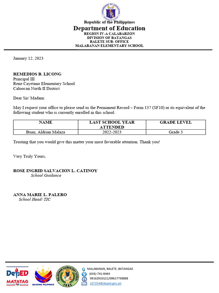 Request sf10 pdf