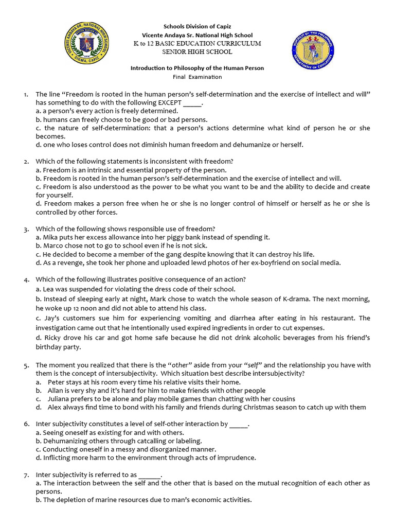 Intro To Philosophy - Final | PDF | Free Will | Society