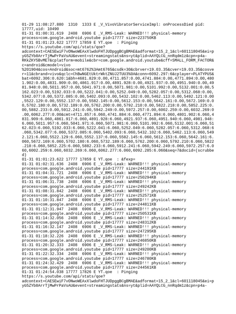 YouTube Memory Leak Logs Analysis | PDF
