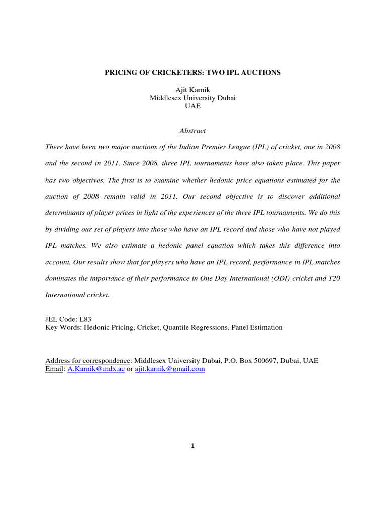 The Indian Premier League Gauging Player Performance Download Free