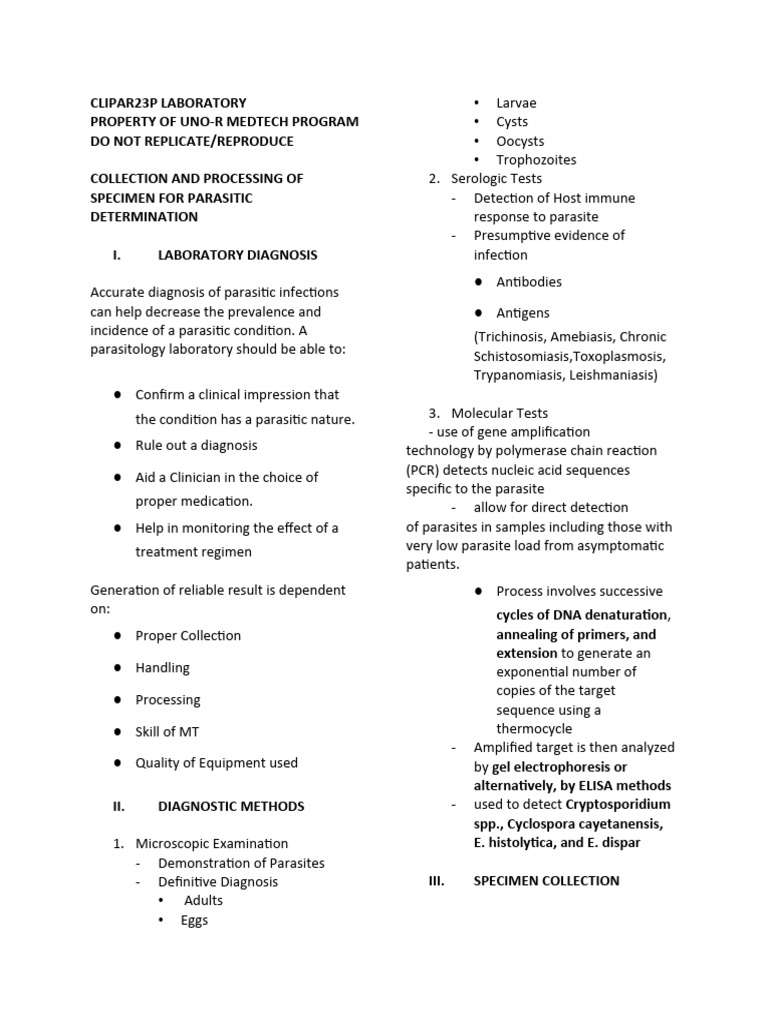 NOTES Specimen Collection, Handling & Processing PDF