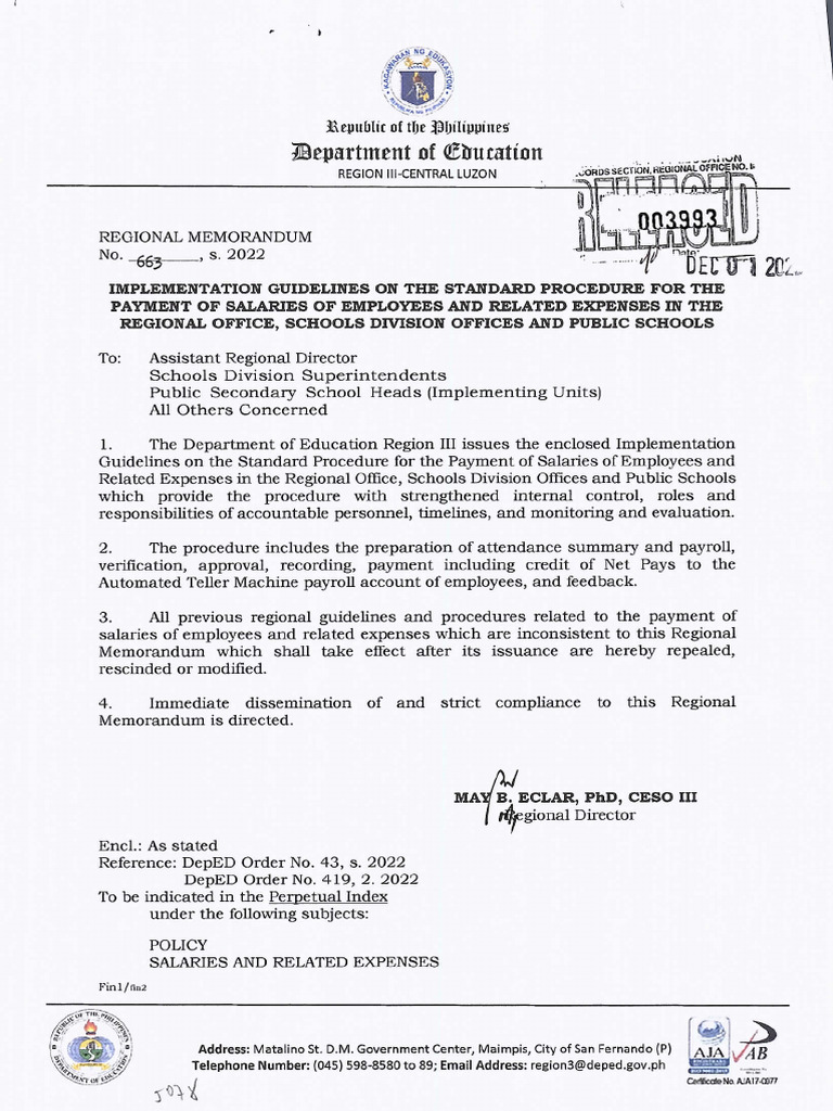 RM No. 663, S.2022 Implementation Guidelines On The Standard