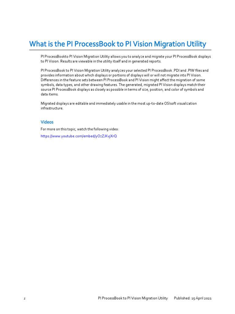 Pi Processbook To Pi Vision Migration Utility Download Free PDF