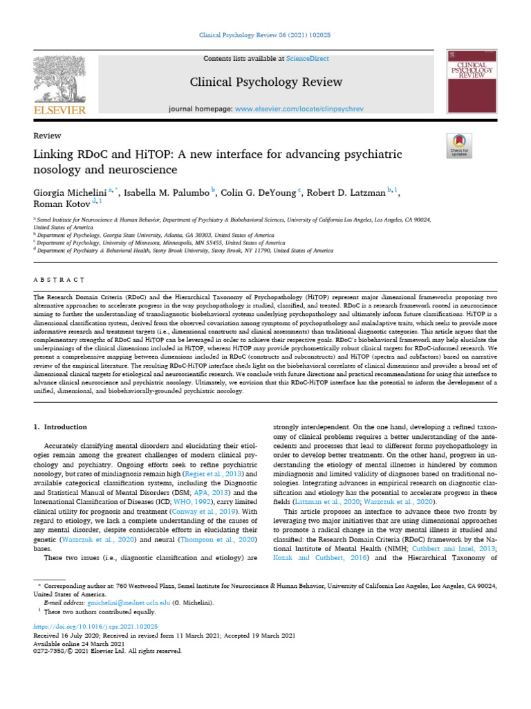 RDoC and HiTOP: Bridging Psychiatric Frameworks | PDF | Mental Disorder ...