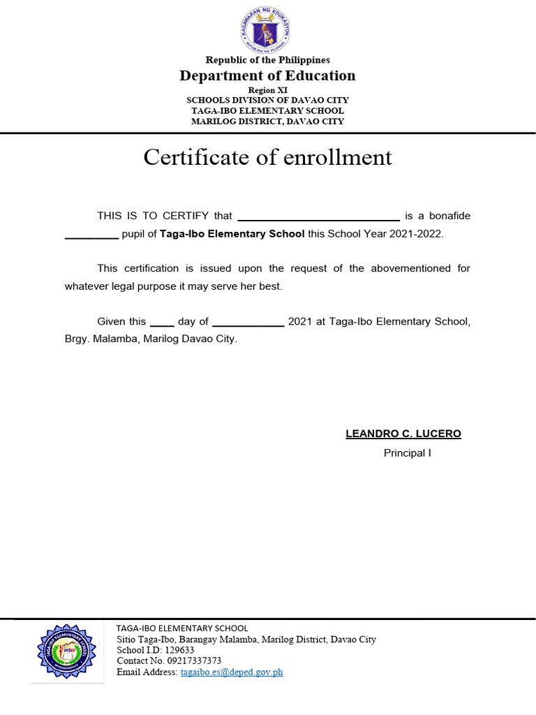 certificate of enrolment-elem | PDF