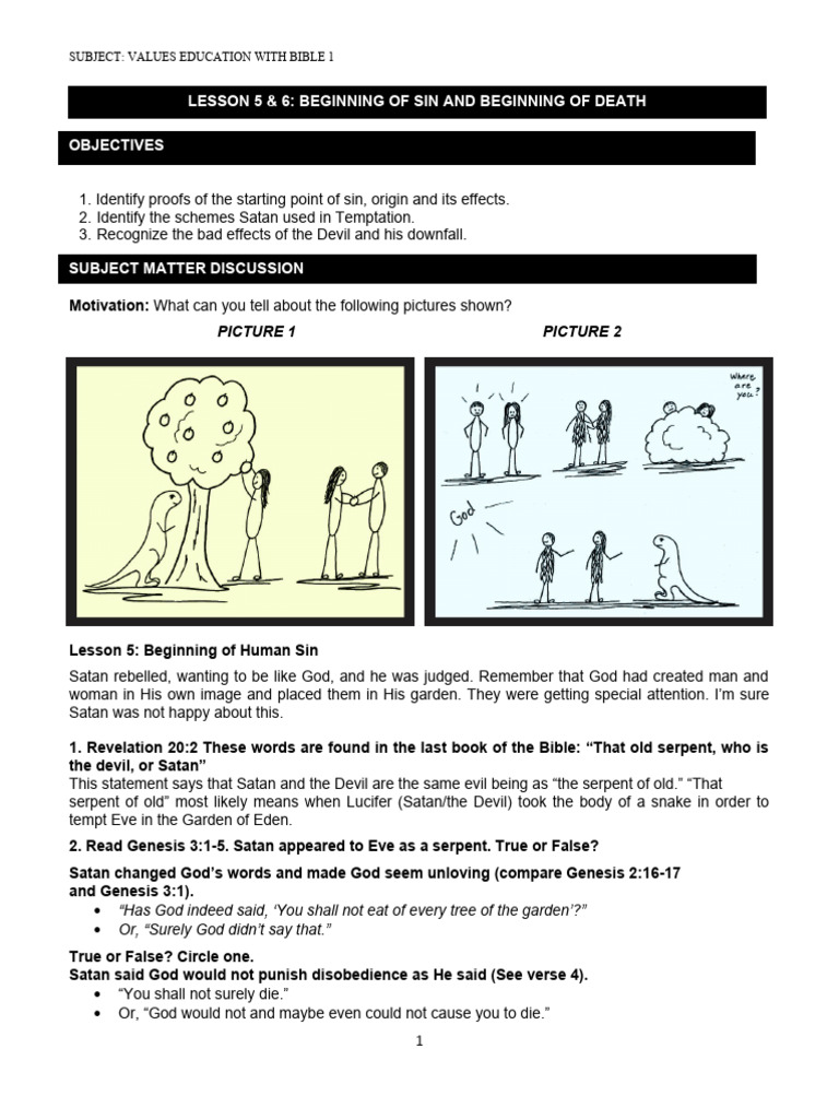 Lesson 5 & 6 BEGINNING OF SIN AND BEGINNING OF DEATH | PDF