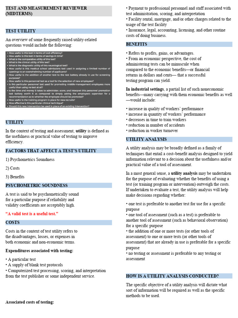 Test Utility and Analysis in Psychology | PDF | Mental Processes ...