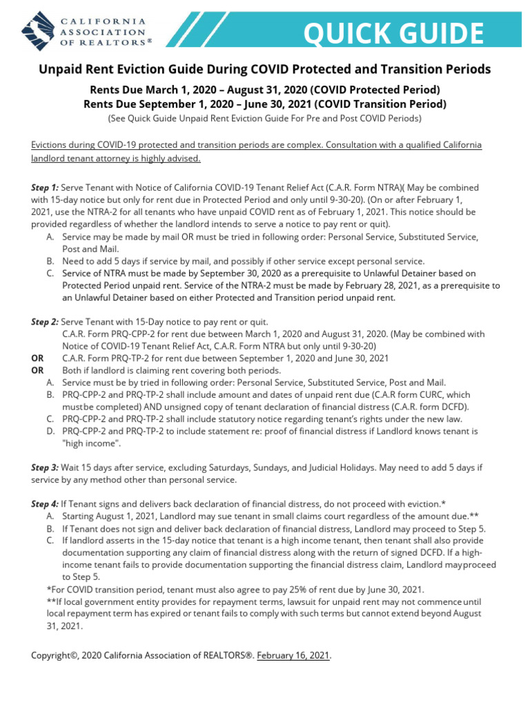 Quick Guide Unpaid Rent Eviction Guide During COVID Protected and ...