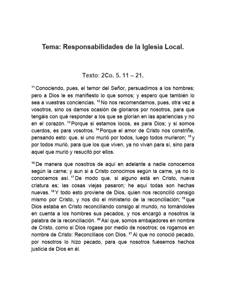 Responsabilidades en la Iglesia Local | PDF | Cristo (título) | Iglesia ...