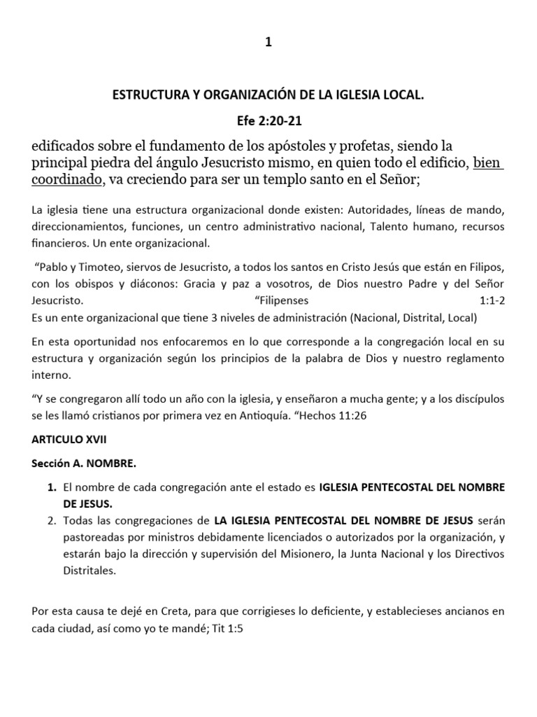 Estructura de la Iglesia Local Pentecostal | PDF | Apóstol | Iglesia ...