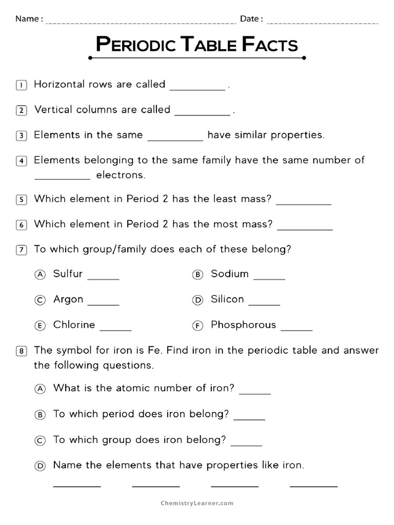 Periodic Table Worksheet With Answers | PDF