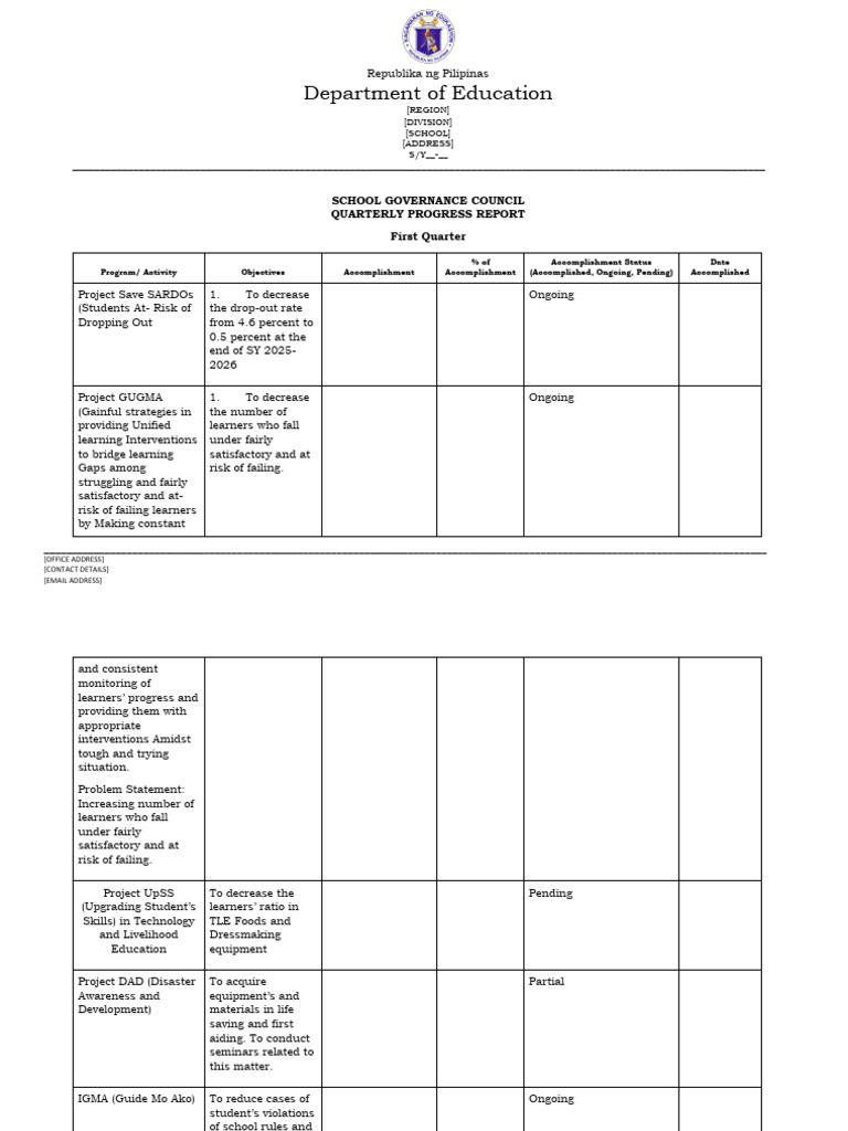 SGC Quarterly Progress Report Template | PDF